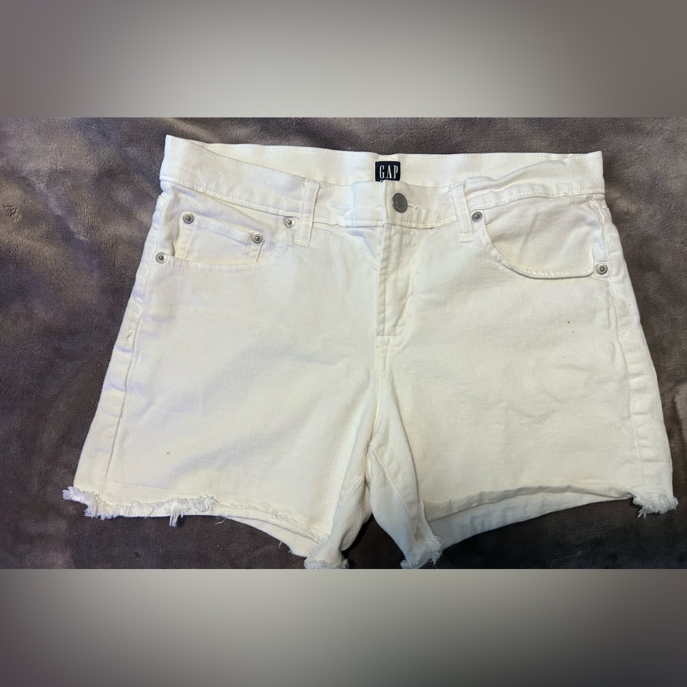 GAP White Denim Cutoff Shorts with Frayed Hem